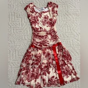 Beautiful Red and White Floral Dress Size 5/6